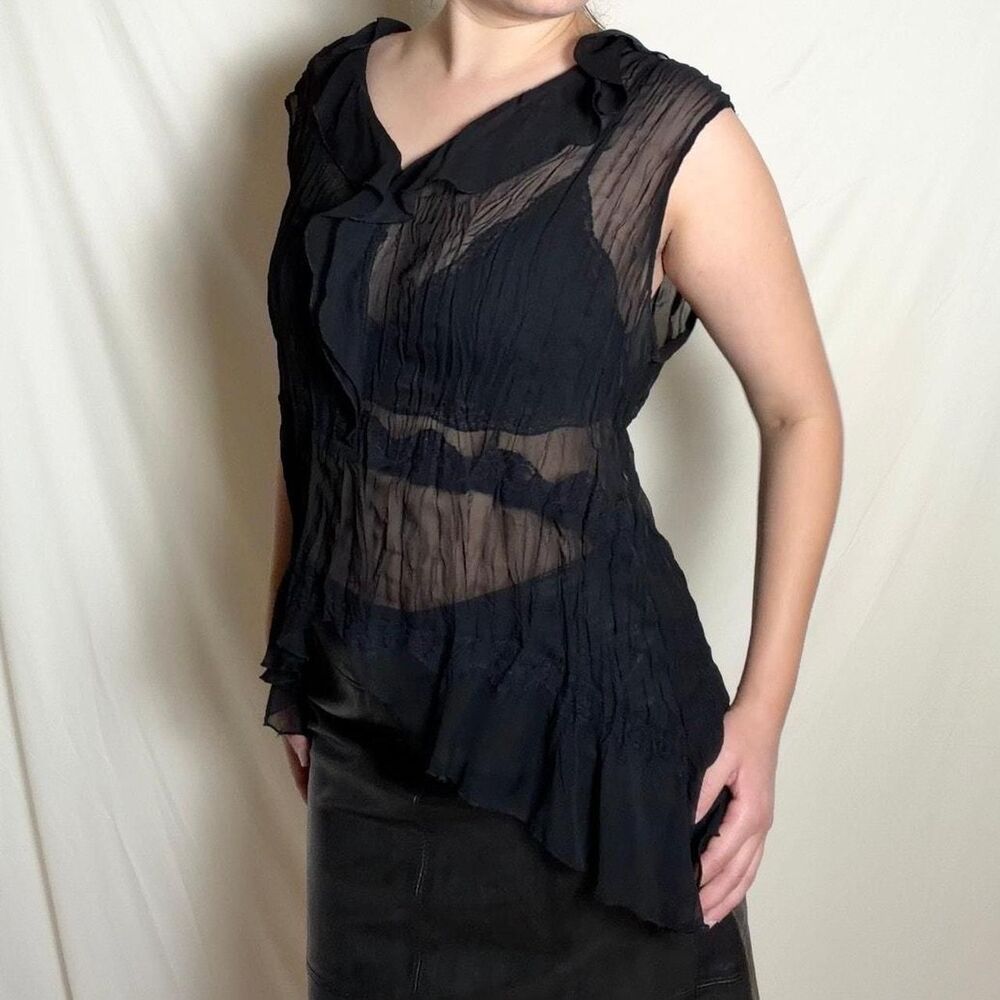 90s black sheer mesh top